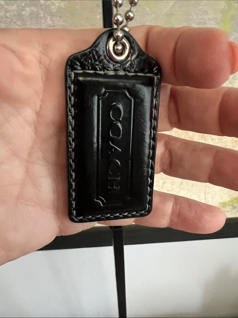 Coach Black Hang Tag Silver and White Stitching